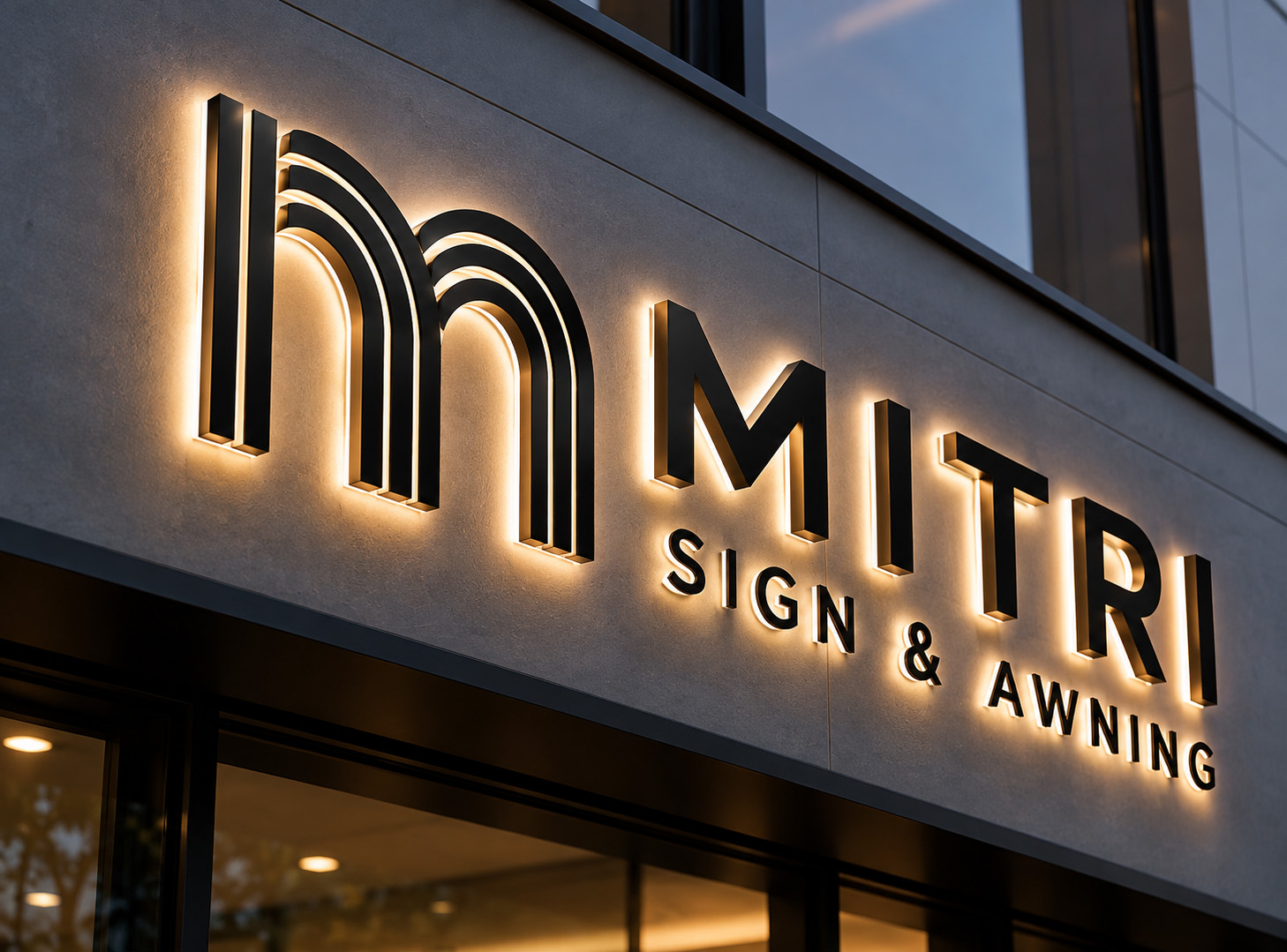 Custom backlit channel letter sign with illuminated business logo
