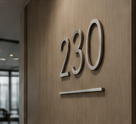 Custom dimensional building number signage for a commercial interior